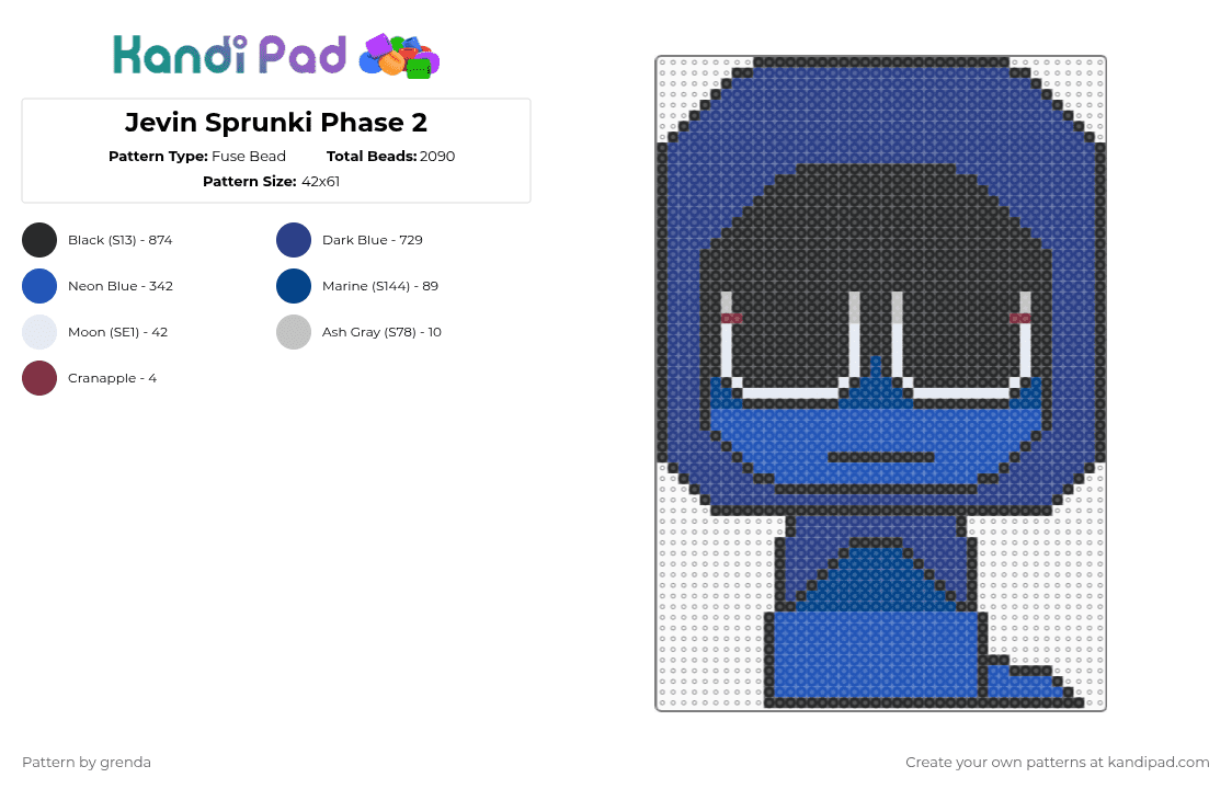 Jevin Sprunki Phase 2 - Fuse Bead Pattern by grenda on Kandi Pad - blue