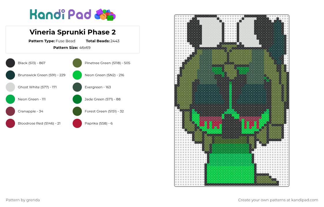 Vineria Sprunki Phase 2 - Fuse Bead Pattern by grenda on Kandi Pad - black,gold,green,sprunki,horror,phase 2,game,incredibox,blood,gore,music