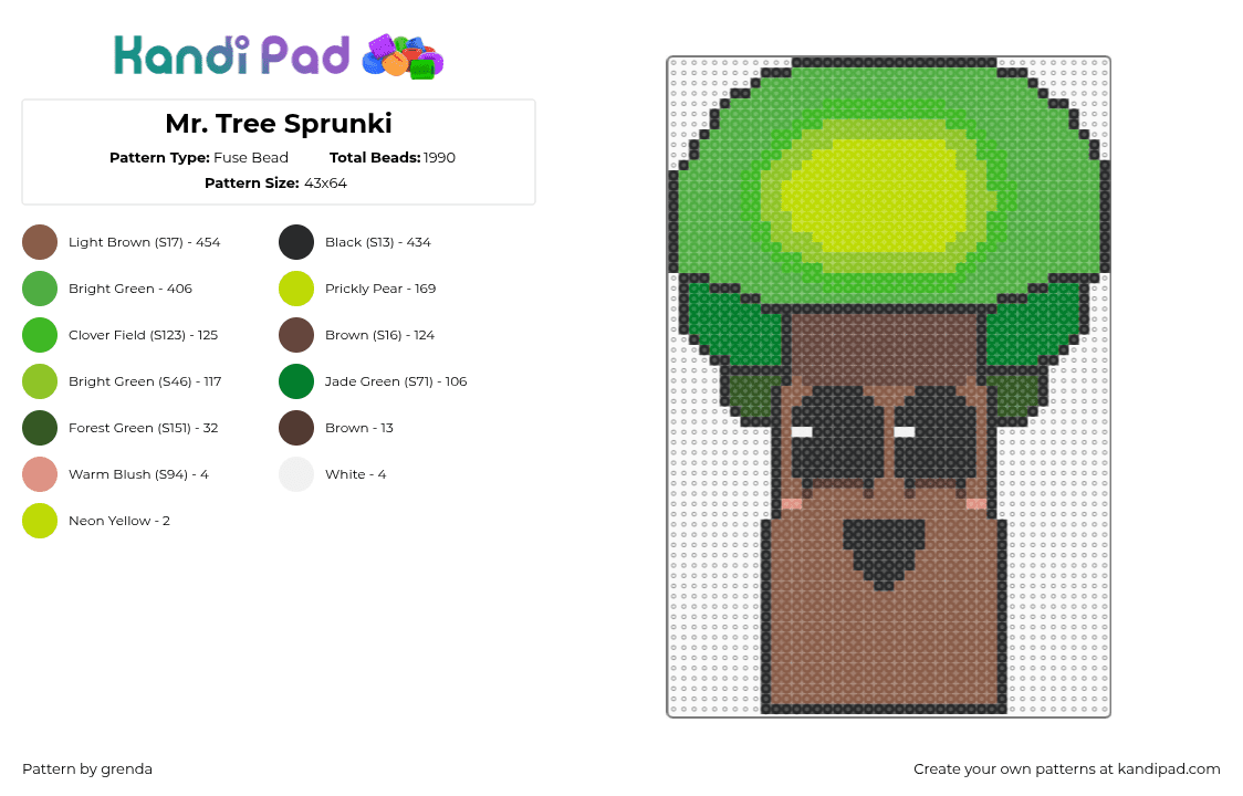 Mr. Tree Sprunki - Fuse Bead Pattern by grenda on Kandi Pad - tan,green