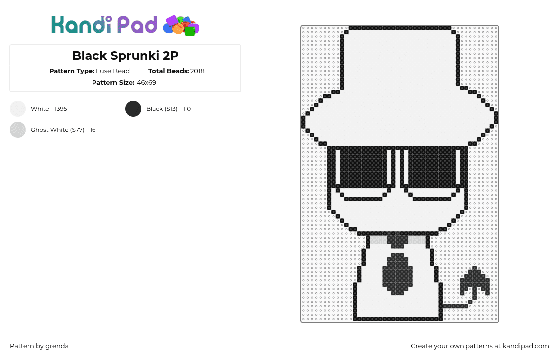 Black Sprunki 2P - Fuse Bead Pattern by grenda on Kandi Pad - black,white