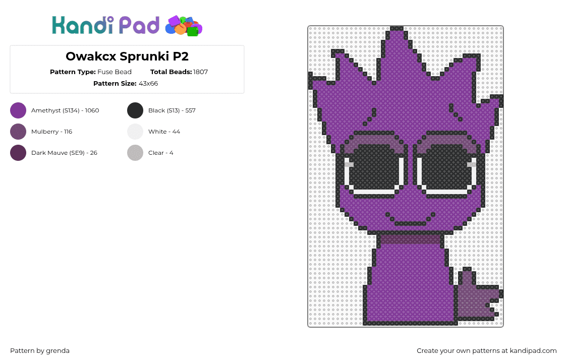 Owakcx Sprunki P2 - Fuse Bead Pattern by grenda on Kandi Pad - pink
