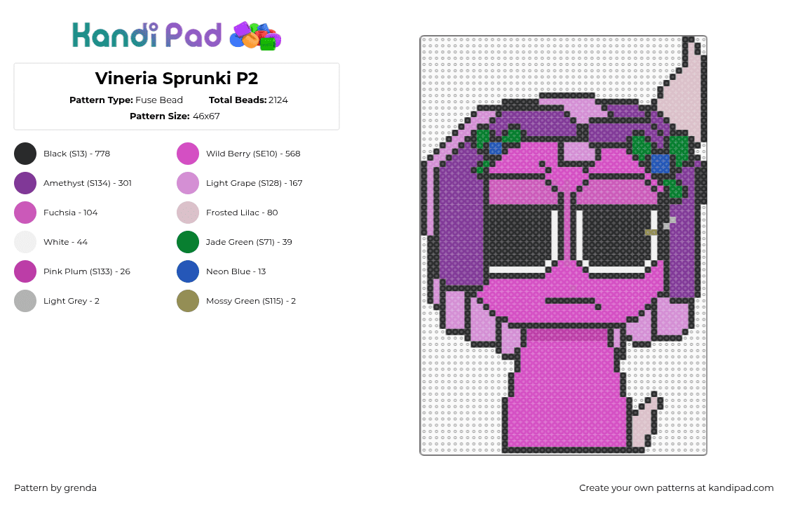 Vineria Sprunki P2 - Fuse Bead Pattern by grenda on Kandi Pad - pink