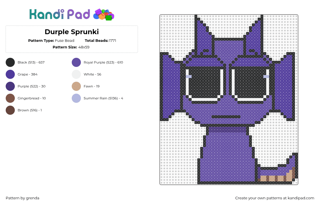 Durple Sprunki - Fuse Bead Pattern by grenda on Kandi Pad - purple