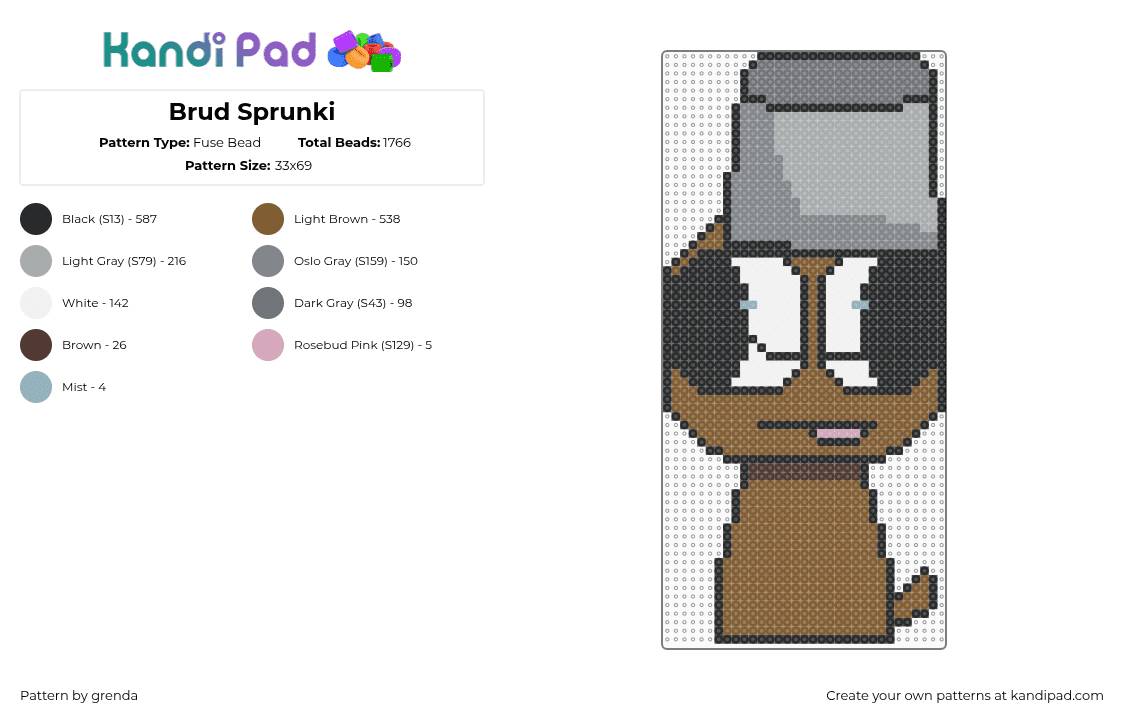 Brud Sprunki - Fuse Bead Pattern by grenda on Kandi Pad - tan,gray