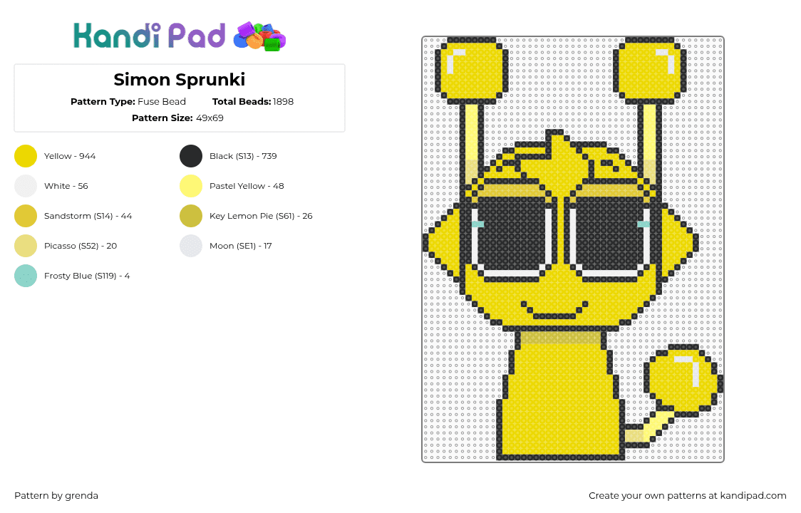 Simon Sprunki - Fuse Bead Pattern by grenda on Kandi Pad - yellow