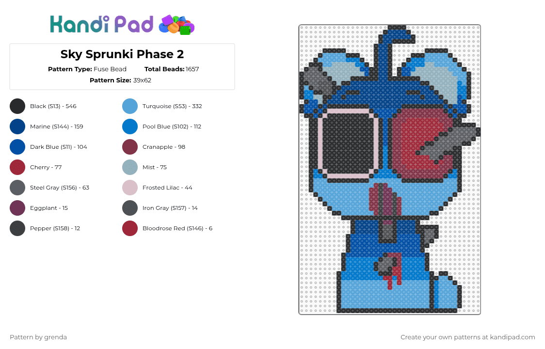 Sky Sprunki Phase 2 - Fuse Bead Pattern by grenda on Kandi Pad - blue,light blue