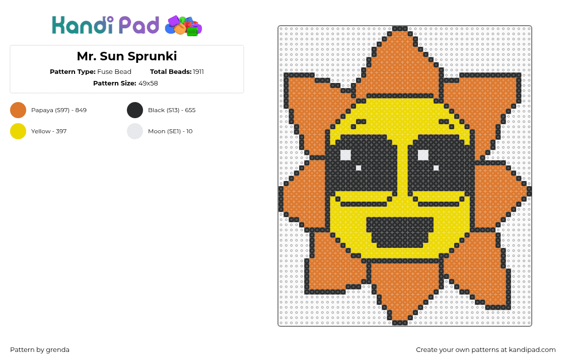 Mr. Sun Sprunki - Fuse Bead Pattern by grenda on Kandi Pad - yellow,orange