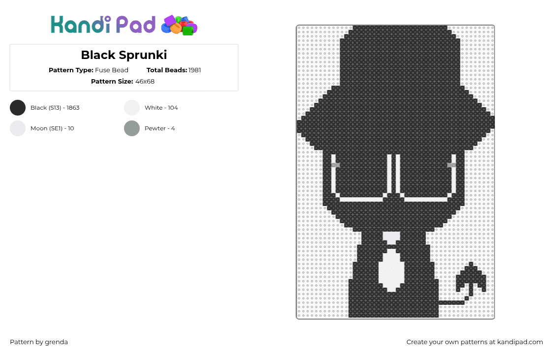 Black Sprunki - Fuse Bead Pattern by grenda on Kandi Pad - black,white