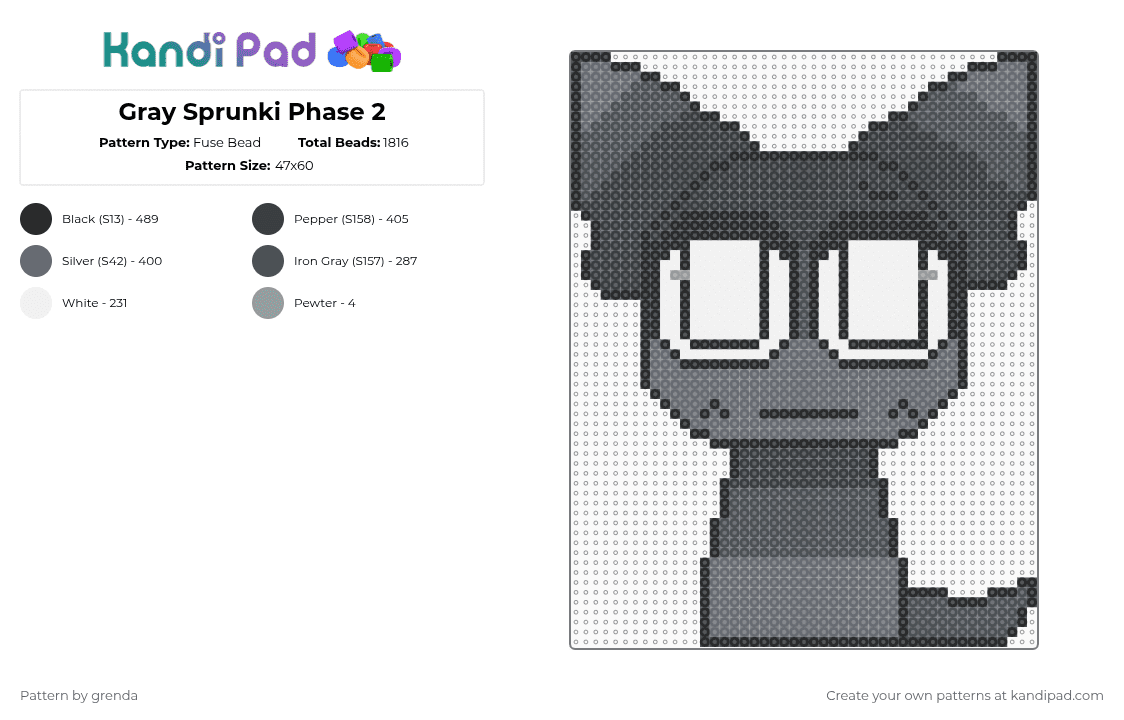 Gray Sprunki Phase 2 - Fuse Bead Pattern by grenda on Kandi Pad - purple,gray