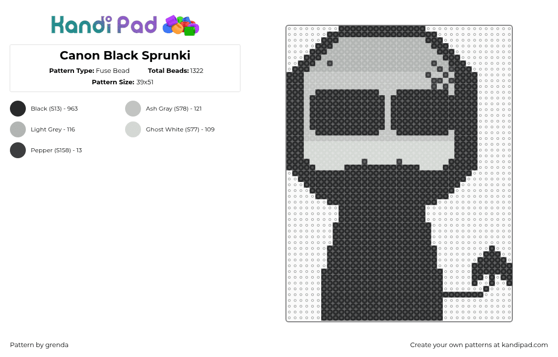 Canon Black Sprunki - Fuse Bead Pattern by grenda on Kandi Pad - black,beige,white