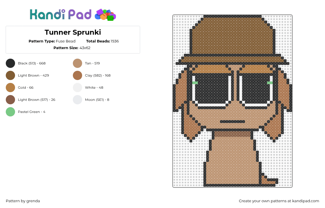Tunner Sprunki - Fuse Bead Pattern by grenda on Kandi Pad - beige,tan