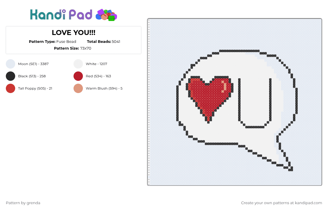 LOVE YOU!!! - Fuse Bead Pattern by grenda on Kandi Pad - white,red,bubble words,cute,love