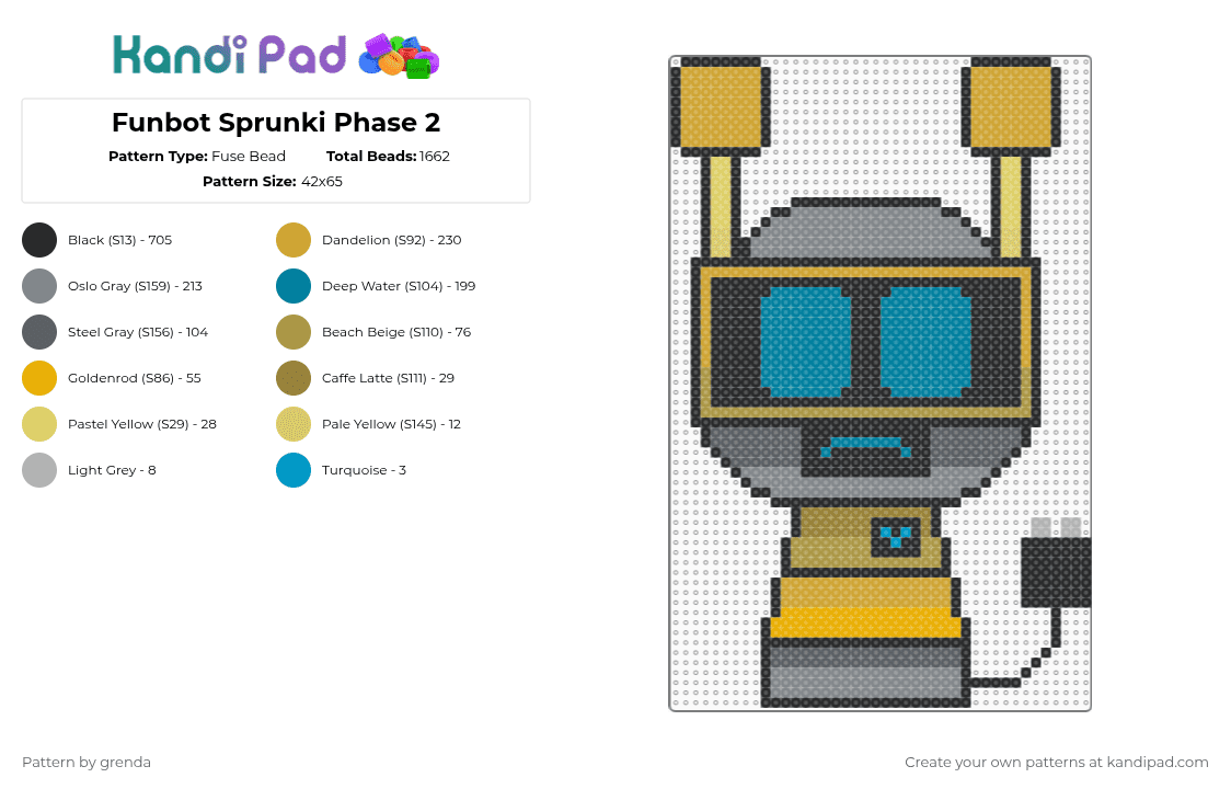 Funbot Sprunki Phase 2 - Fuse Bead Pattern by grenda on Kandi Pad - black,orange,gray,teal
