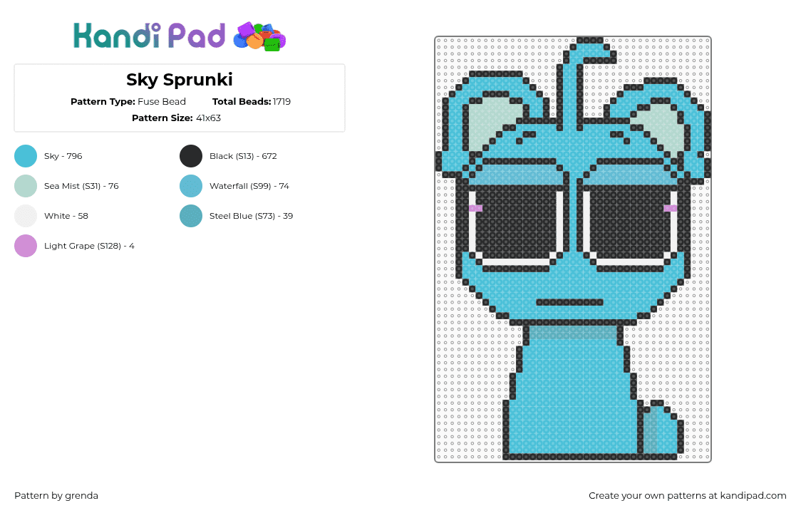 Sky Sprunki - Fuse Bead Pattern by grenda on Kandi Pad - light blue