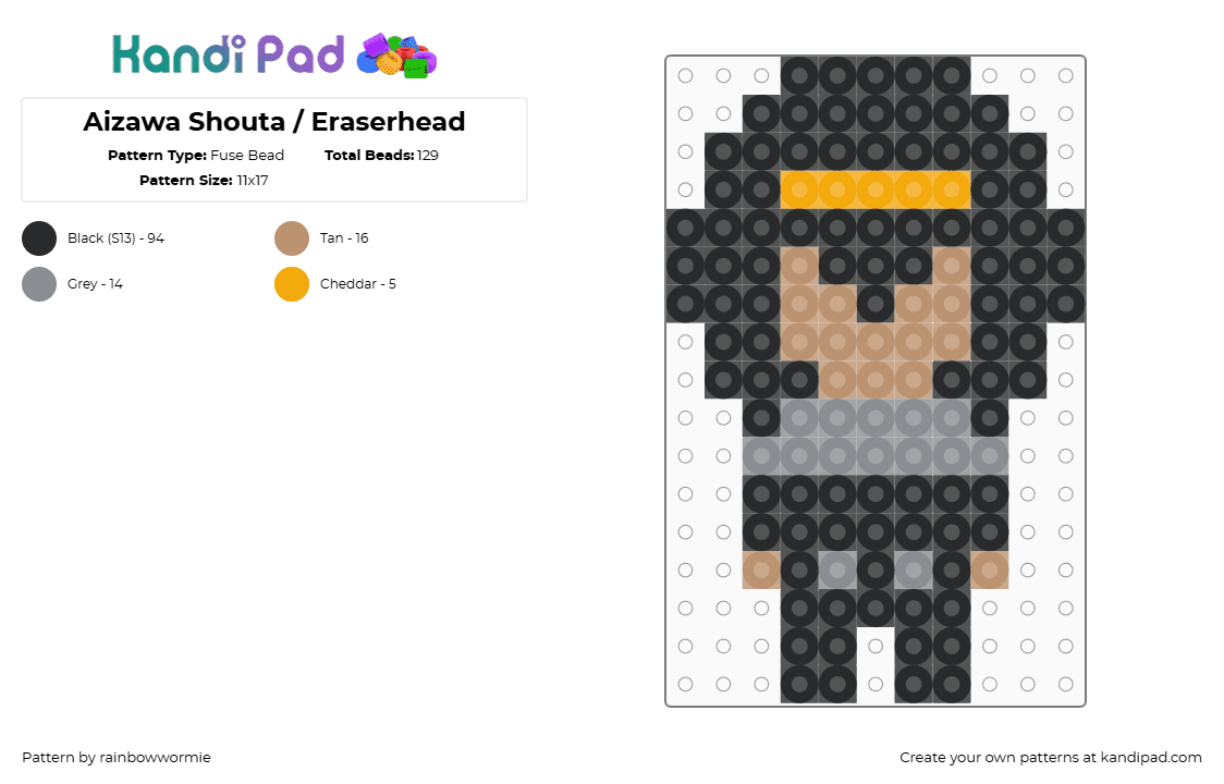 Aizawa Shouta / Eraserhead - Fuse Bead Pattern by rainbowwormie on Kandi Pad - black,gray,beige,mha,bnha,aizawa,shouta aizawa,aizawa shouta,shota aizawa,aizawa shota,eraserhead
