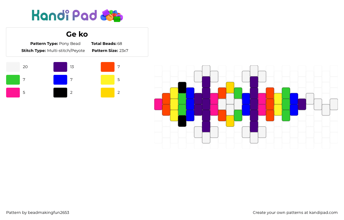 Ge ko - Pony Bead Pattern by beadmakingfun2653 on Kandi Pad - purple