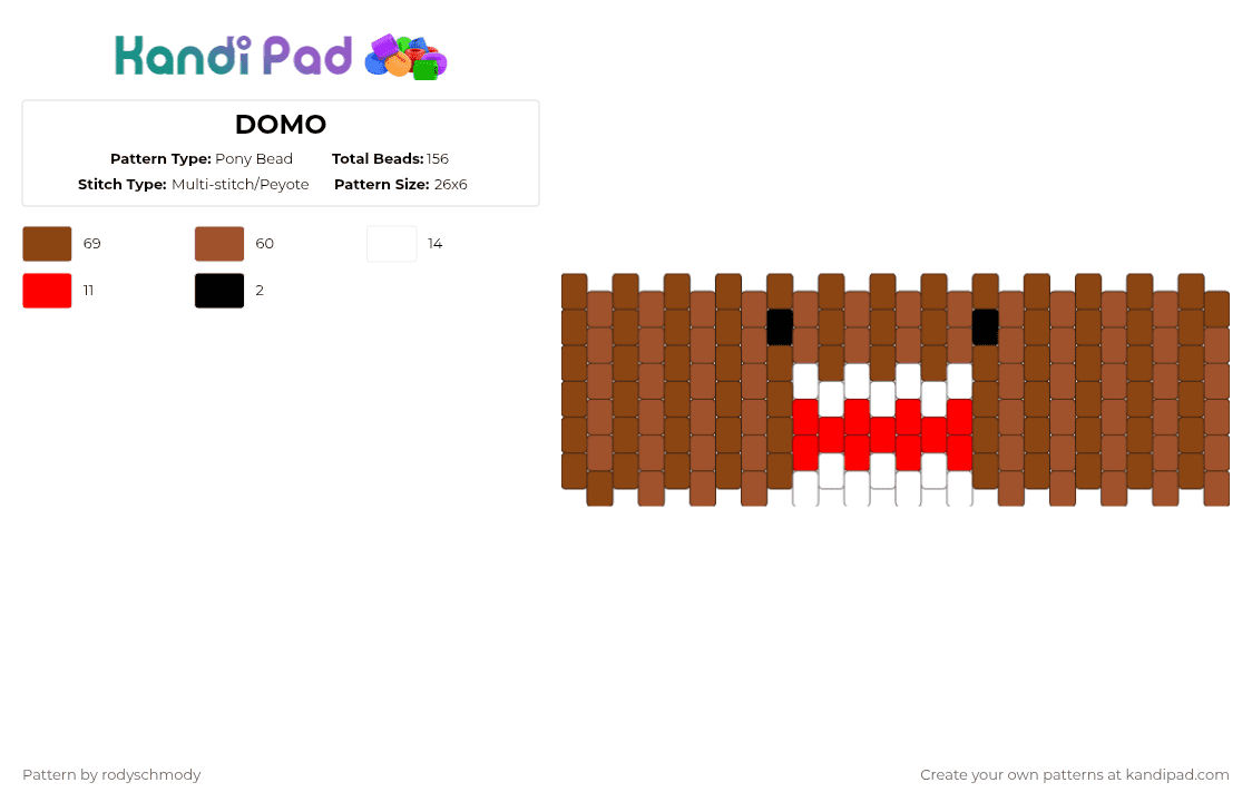 DOMO - Pony Bead Pattern by rodyschmody on Kandi Pad - red