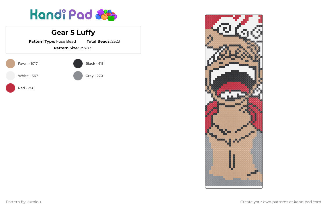 Gear 5 Luffy - Fuse Bead Pattern by kurolou on Kandi Pad - beige,one piece,anime,luffy,monkey d luffy