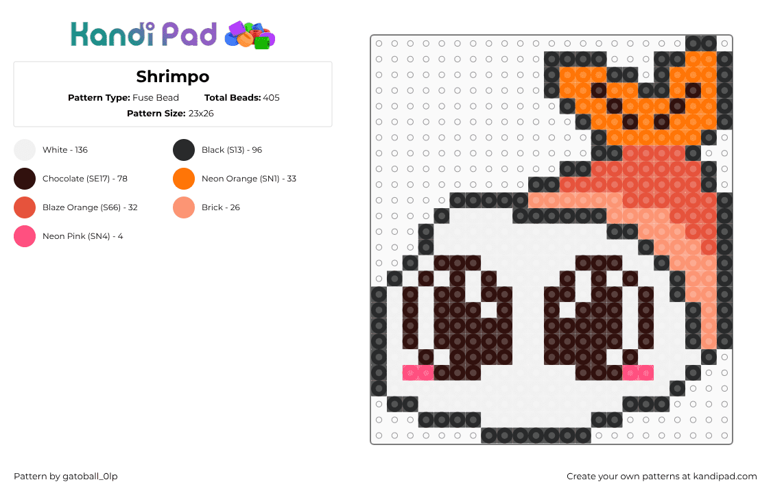 Shrimpo - Fuse Bead Pattern by gatoball_0lp on Kandi Pad - orange,brown,shrimpo,dandys world,videogame,videojuego,game,character,personaje