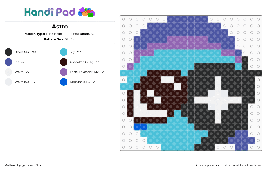 Astro - Fuse Bead Pattern by gatoball_0lp on Kandi Pad - brown,light blue,purple,dandys world,astro,character,personaje,videojuego,juego,videogame,roblox