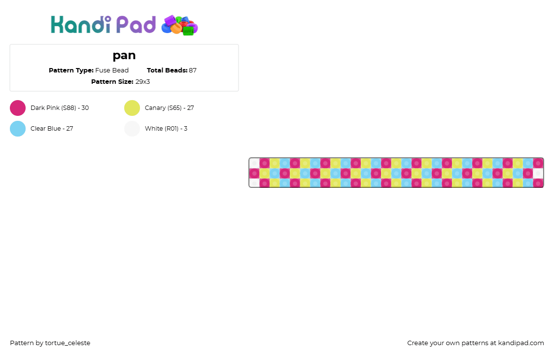 pan - Fuse Bead Pattern by tortue_celeste on Kandi Pad - pink,yellow,light blue