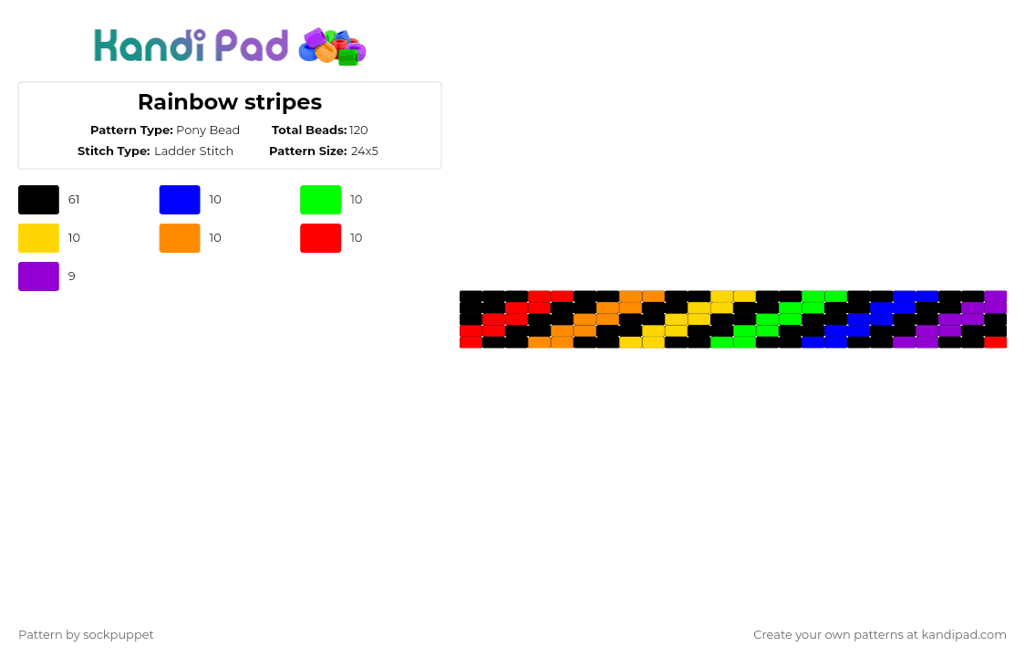 Rainbow stripes - Pony Bead Pattern by sockpuppet on Kandi Pad - black,purple