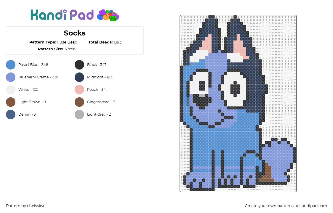 Socks - Fuse Bead Pattern by chelsskye on Kandi Pad - socks,bluey,dog,pet,playful,tv show,heartwarming,character,blue