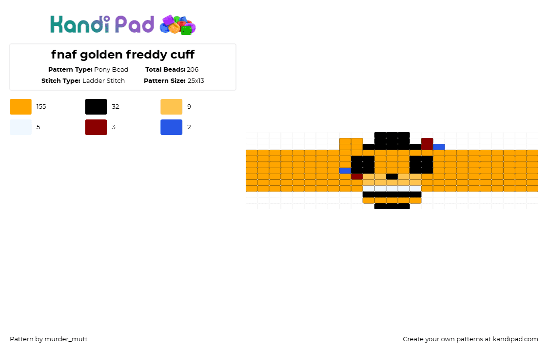 fnaf golden freddy cuff - Pony Bead Pattern by murder_mutt on Kandi Pad - orange