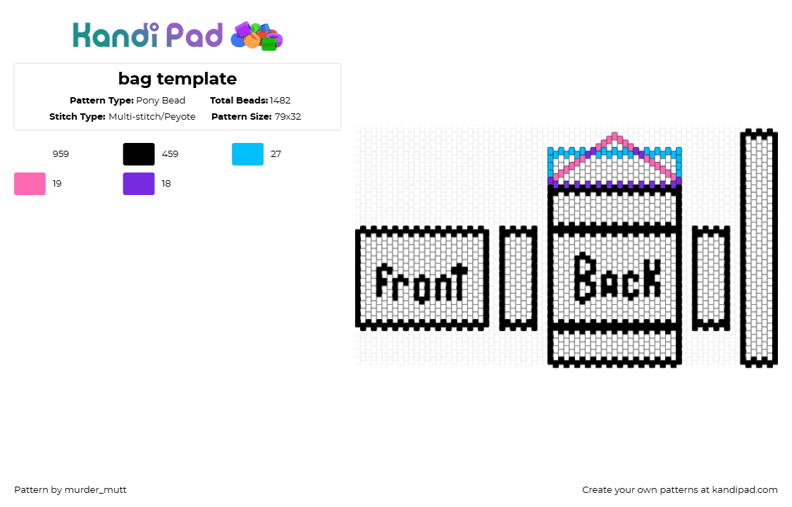 bag template - Pony Bead Pattern by murder_mutt on Kandi Pad - white,light blue