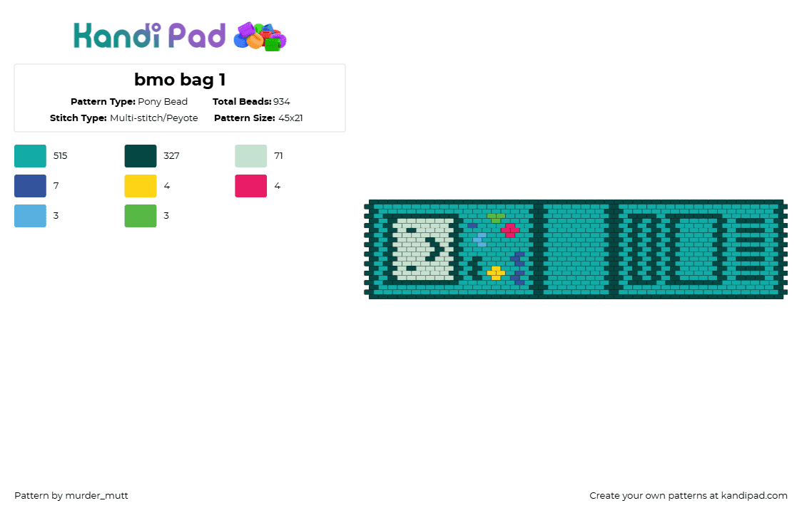 bmo bag 1 - Pony Bead Pattern by murder_mutt on Kandi Pad - teal