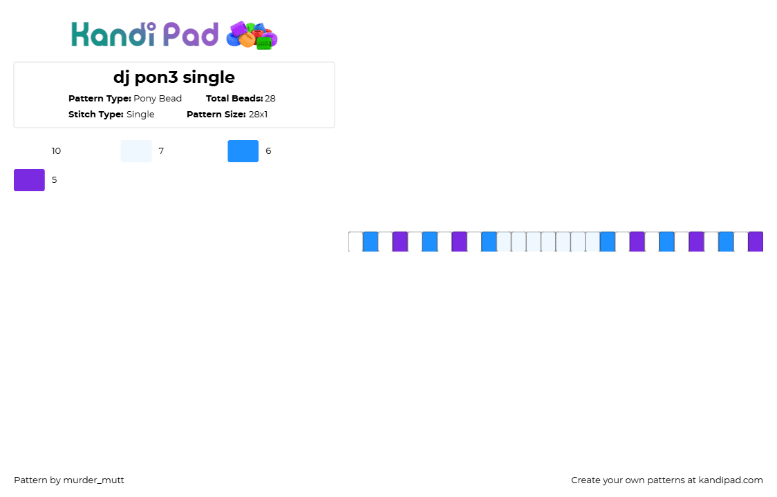 dj pon3 single - Pony Bead Pattern by murder_mutt on Kandi Pad - white,light blue,purple