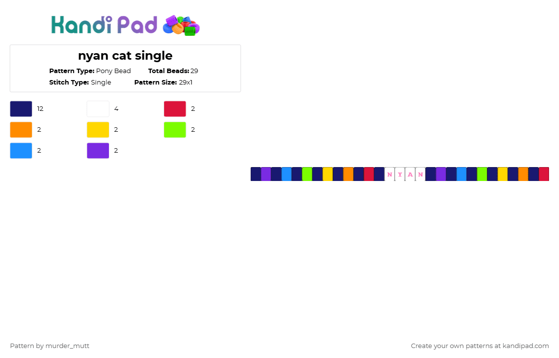 nyan cat single - Pony Bead Pattern by murder_mutt on Kandi Pad - purple