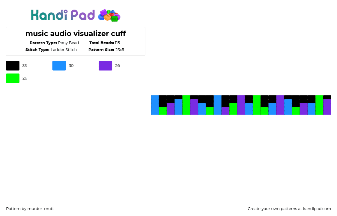 music audio visualizer cuff - Pony Bead Pattern by murder_mutt on Kandi Pad - light blue