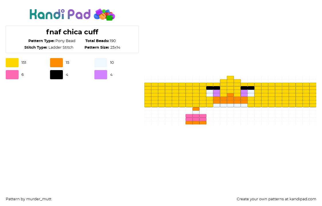 fnaf chica cuff - Pony Bead Pattern by murder_mutt on Kandi Pad - yellow