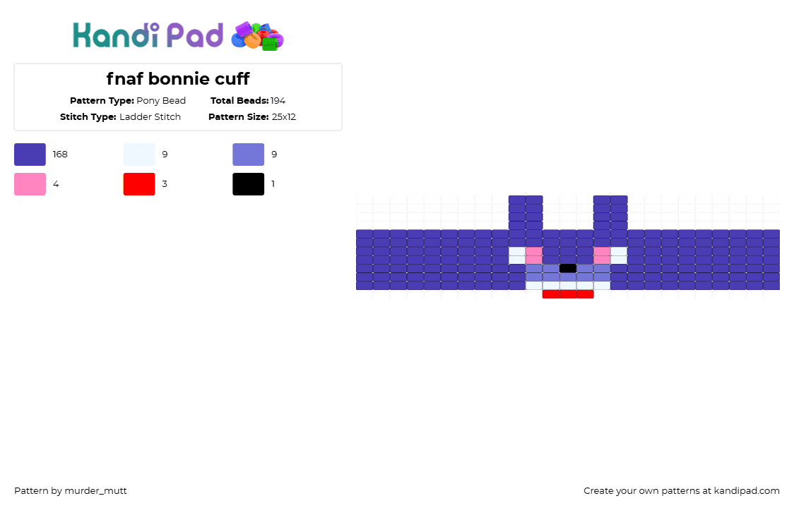 fnaf bonnie cuff - Pony Bead Pattern by murder_mutt on Kandi Pad - purple