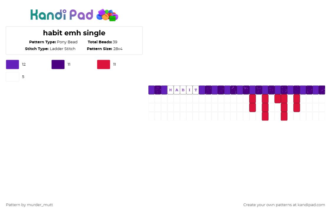 habit emh single - Pony Bead Pattern by murder_mutt on Kandi Pad - purple,red