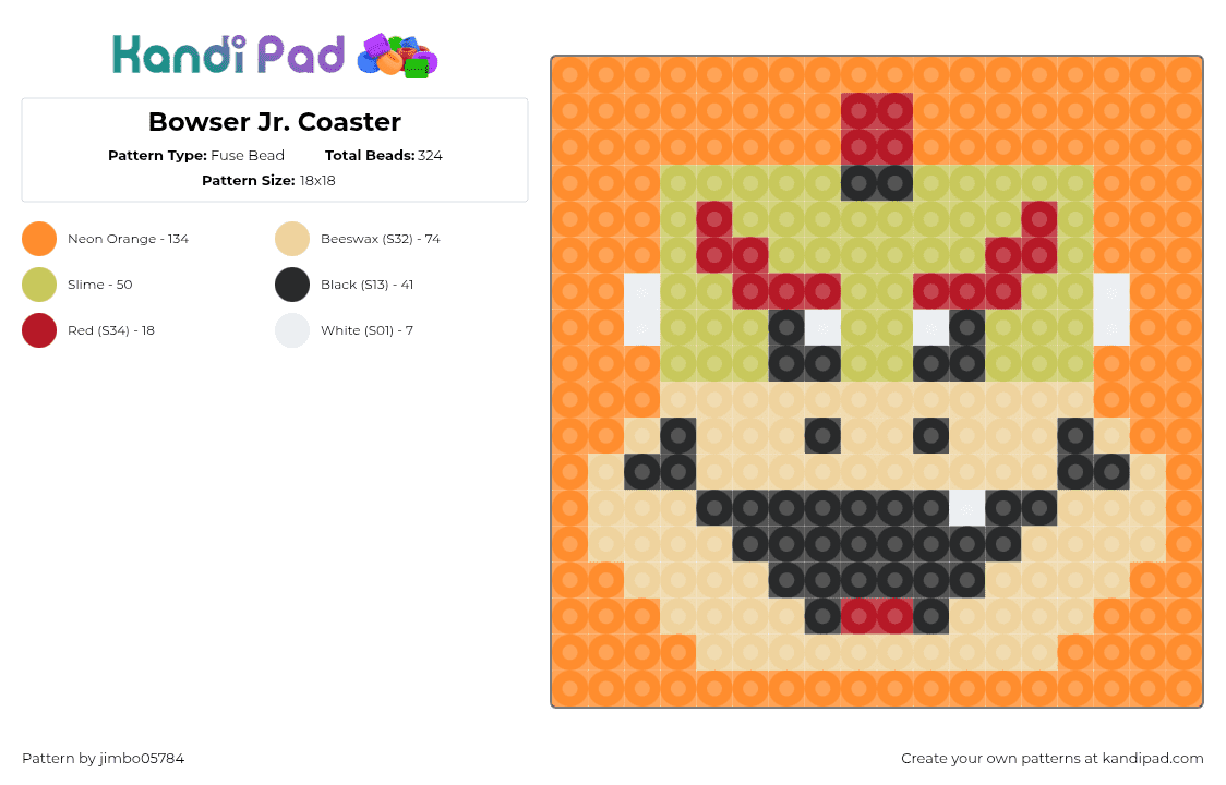 Bowser Jr. Coaster - Fuse Bead Pattern by jimbo05784 on Kandi Pad - beige, orange