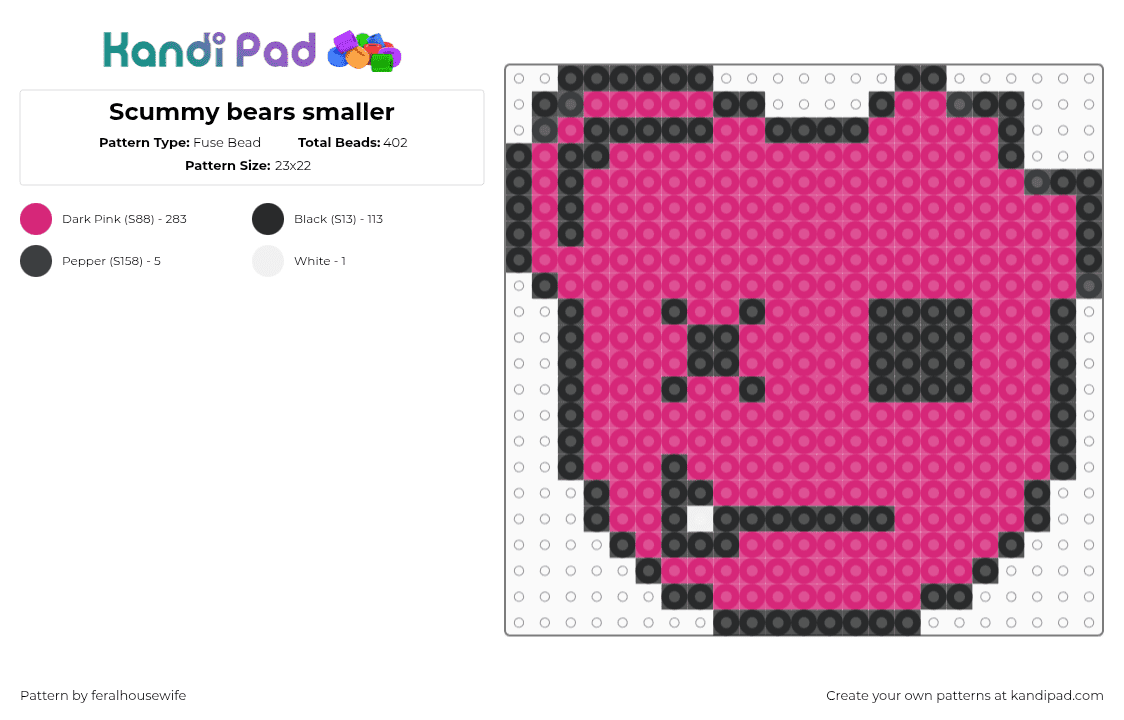 Scummy bears smaller - Fuse Bead Pattern by feralhousewife on Kandi Pad - pink
