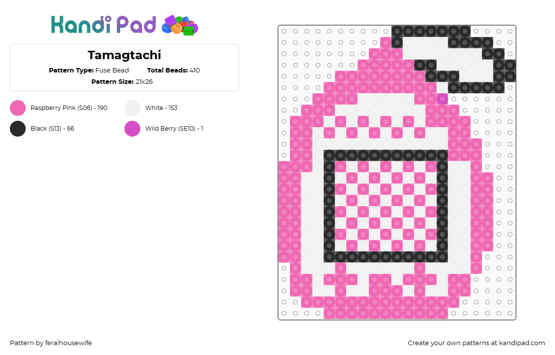 Tamagtachi - Fuse Bead Pattern by feralhousewife on Kandi Pad - tamagatchi,pink,white,cute,kawaii,tomagatchi,toy