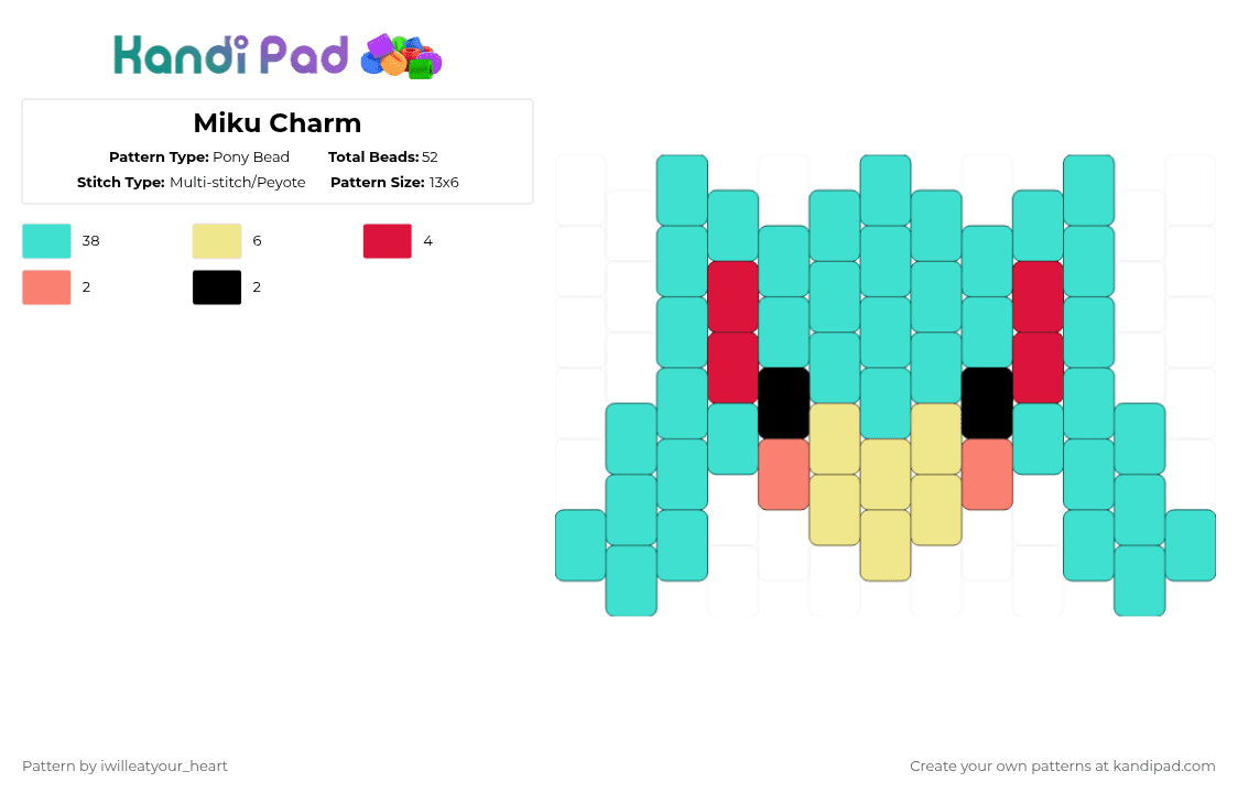 Miku Charm - Pony Bead Pattern by iwilleatyour_heart on Kandi Pad - light blue
