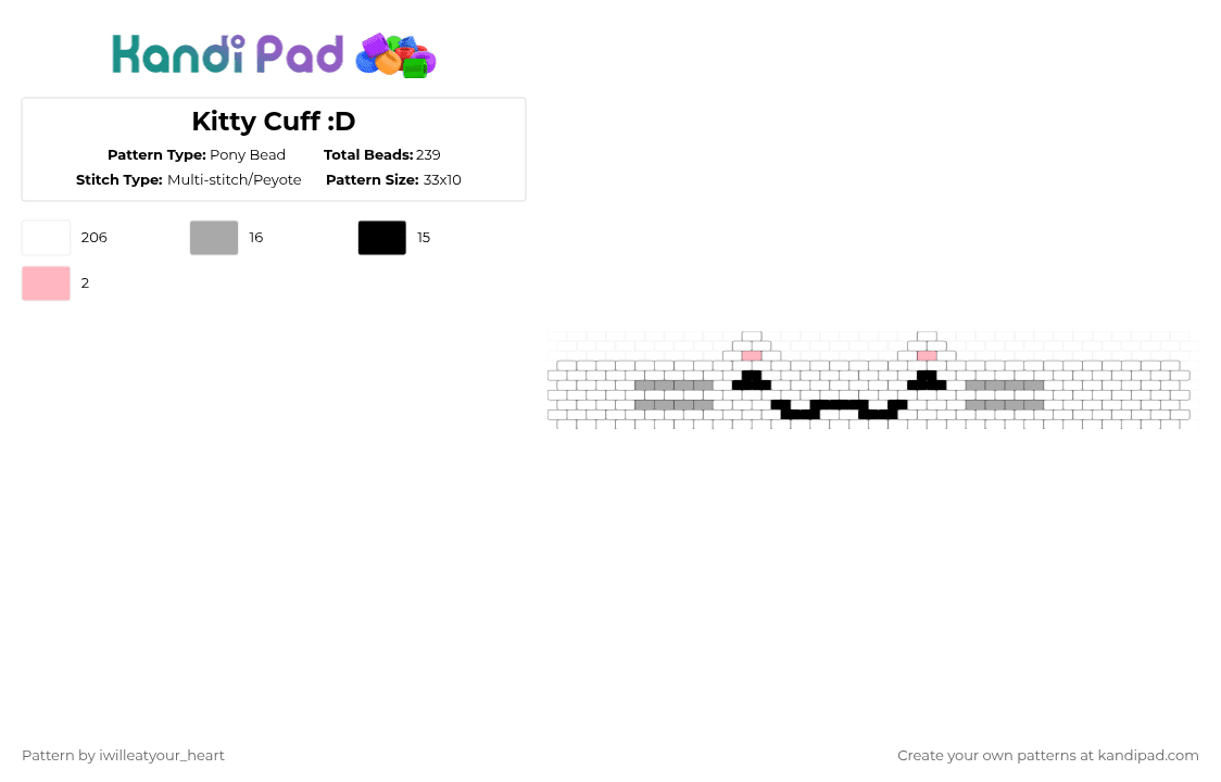 Kitty Cuff :D - Pony Bead Pattern by iwilleatyour_heart on Kandi Pad - white,beige