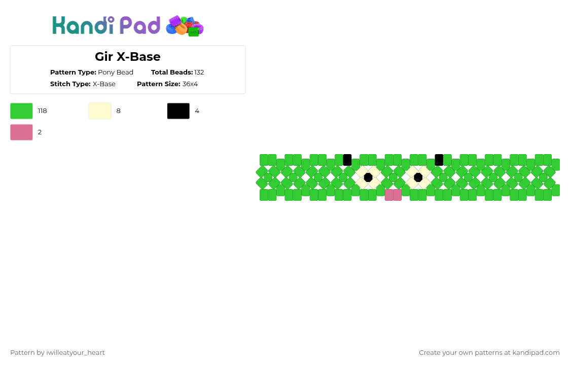 Gir X-Base - Pony Bead Pattern by iwilleatyour_heart on Kandi Pad - green
