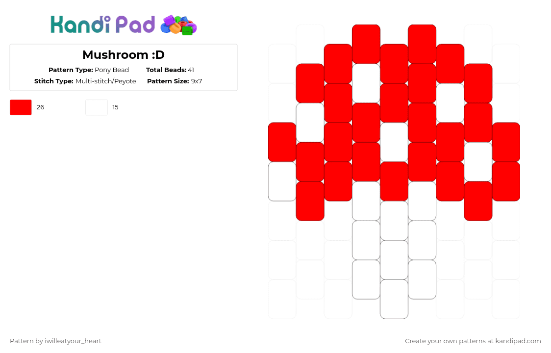 Mushroom :D - Pony Bead Pattern by iwilleatyour_heart on Kandi Pad - white,red