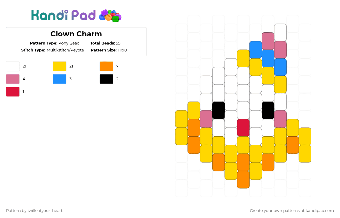 Clown Charm - Pony Bead Pattern by iwilleatyour_heart on Kandi Pad - yellow,orange