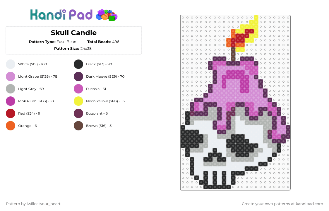 Skull Candle - Fuse Bead Pattern by iwilleatyour_heart on Kandi Pad - pink,beige