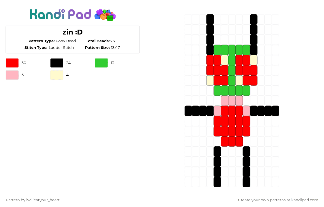 zin :D - Pony Bead Pattern by iwilleatyour_heart on Kandi Pad - green,red