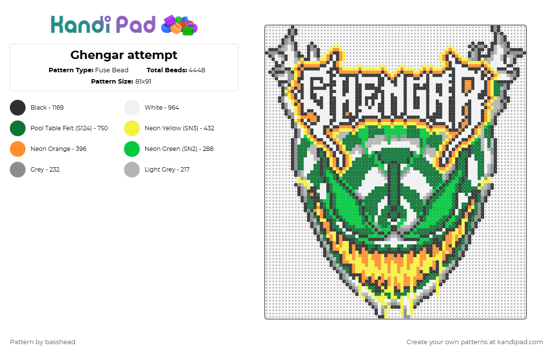 Ghengar attempt - Fuse Bead Pattern by basshead on Kandi Pad - ghengar,dj,music,edm,dubstep,ghastly,yellow,green