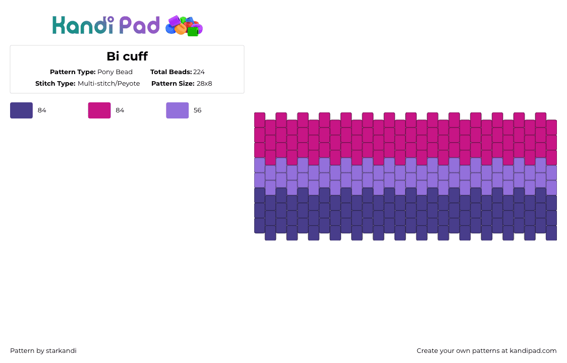 Bi cuff - Pony Bead Pattern by starkandi on Kandi Pad - purple,pink