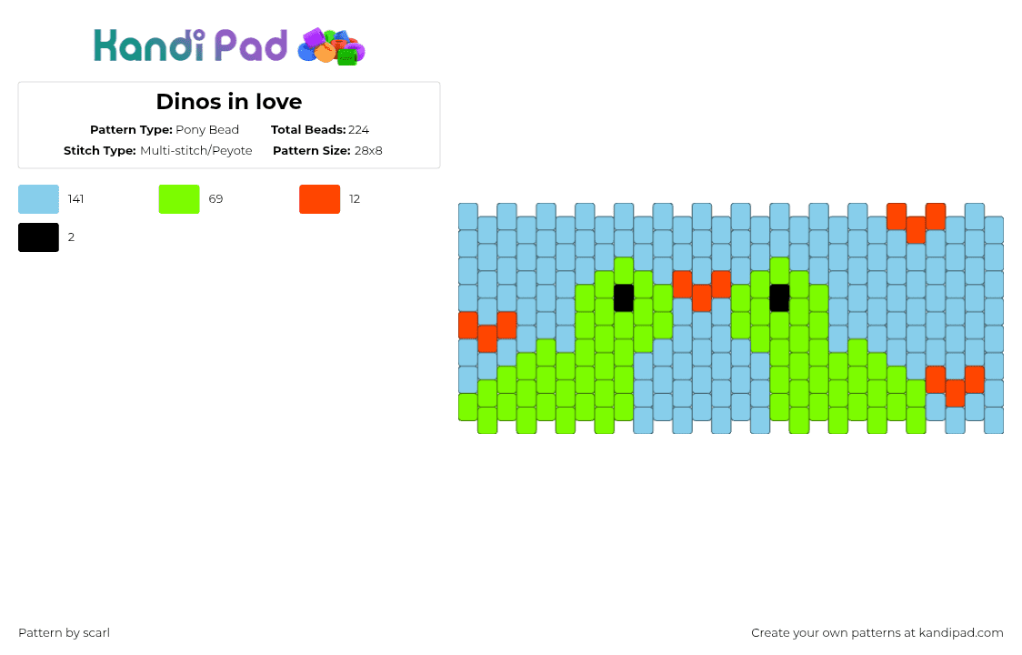Dinos in love - Pony Bead Pattern by scarl on Kandi Pad - light blue