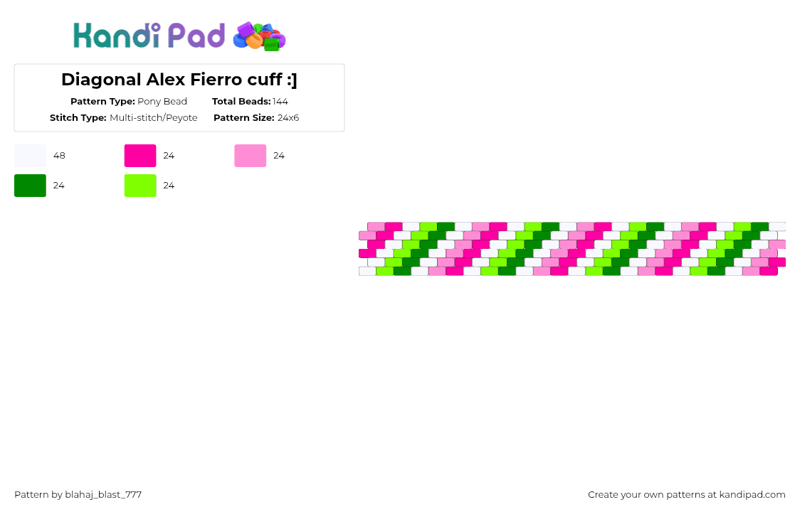 Diagonal Alex Fierro cuff :] - Pony Bead Pattern by blahaj_blast_777 on Kandi Pad - pink,green
